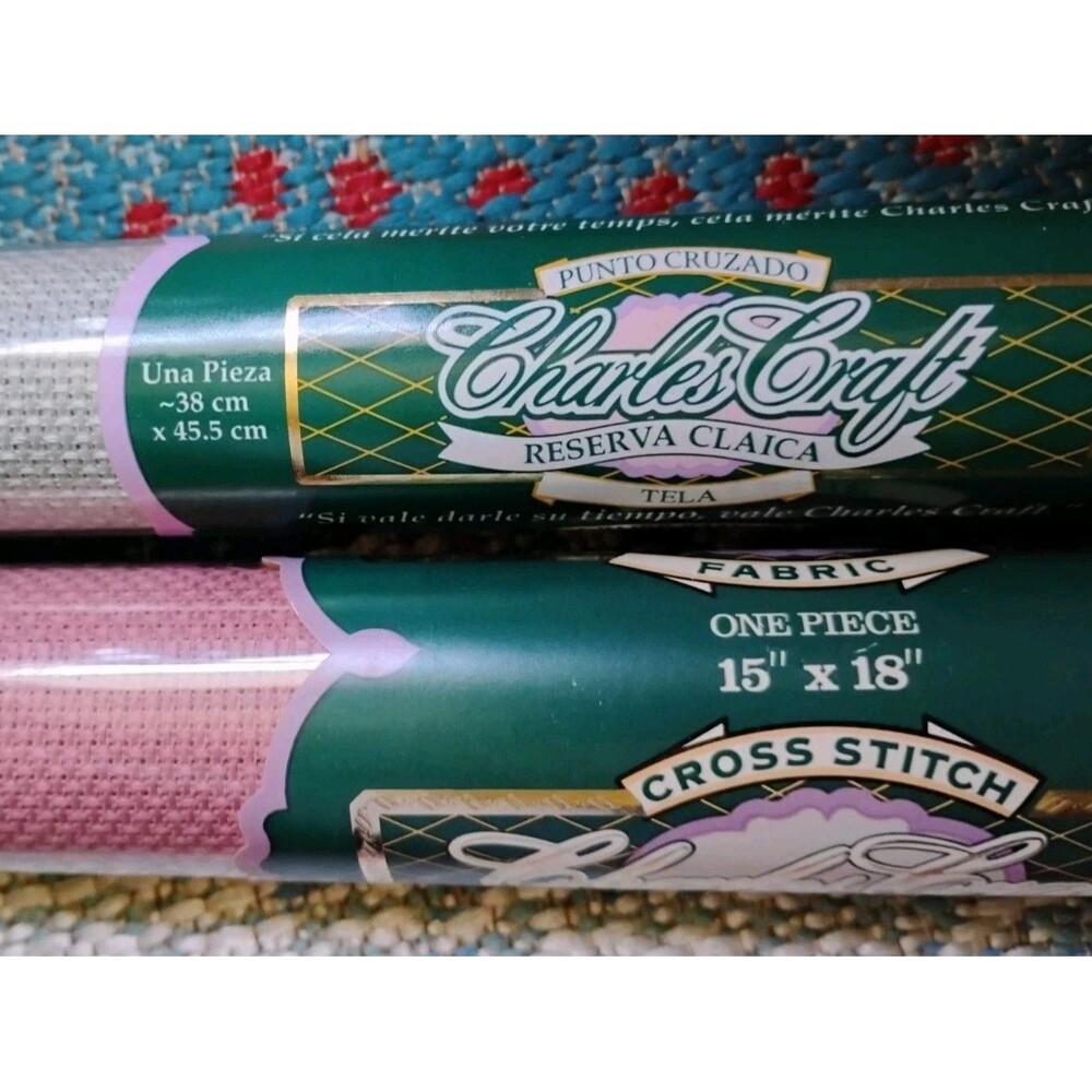 Lot of 2 Charles Craft 14 Count Aida Cloth & Fiddler's Cloth Fabric Rolls DMC